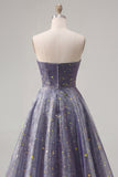 Sweetheart A Line Dusty Blue Ruched Starry Prom Dress