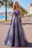 Sweetheart A Line Dusty Blue Ruched Starry Prom Dress