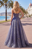 Sweetheart A Line Dusty Blue Ruched Starry Prom Dress
