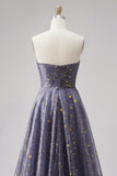 Sweetheart A Line Dusty Blue Starry Prom Dress with Bow