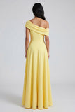 One shoulder Yellow A Line Wedding Guest Dress with Slit