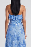 Sweetheart A Line Light Blue Wedding Guest Dress with Appliques