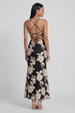 Sage Green Mermaid Floral Wedding Guest Dress with Lace-up Back
