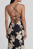 Sage Green Mermaid Floral Wedding Guest Dress with Lace-up Back