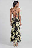 Sage Green Mermaid Floral Wedding Guest Dress with Lace-up Back