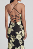 Sage Green Mermaid Floral Wedding Guest Dress with Lace-up Back