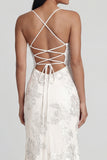 Sage Green Mermaid Floral Wedding Guest Dress with Lace-up Back