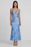Sage Green Mermaid Floral Wedding Guest Dress with Lace-up Back