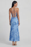 Sage Green Mermaid Floral Wedding Guest Dress with Lace-up Back