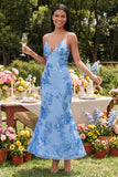 Sage Green Mermaid Floral Wedding Guest Dress with Lace-up Back