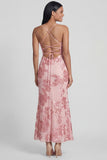 Sage Green Mermaid Floral Wedding Guest Dress with Lace-up Back