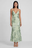 Sage Green Mermaid Floral Wedding Guest Dress with Lace-up Back