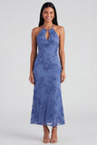 Halter Yellow Keyhole Mermaid Wedding Guest Dress with Appliques