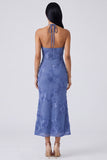 Halter Yellow Keyhole Mermaid Wedding Guest Dress with Appliques