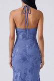 Halter Yellow Keyhole Mermaid Wedding Guest Dress with Appliques