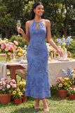 Halter Yellow Keyhole Mermaid Wedding Guest Dress with Appliques