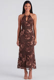 Halter Yellow Keyhole Mermaid Wedding Guest Dress with Appliques