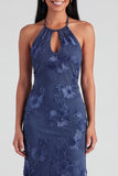 Halter Yellow Keyhole Mermaid Wedding Guest Dress with Appliques