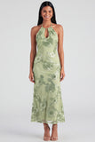 Halter Yellow Keyhole Mermaid Wedding Guest Dress with Appliques