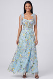 Blue Flower Corset A Line Wedding Guest Dress