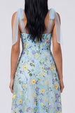 Blue Flower Corset A Line Wedding Guest Dress