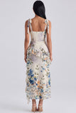 Black Ruffled Floral Corset Midi Wedding Guest Dress