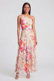One Shoulder Ivory Floral Wedding Guest Dress