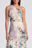 One Shoulder Ivory Floral Wedding Guest Dress