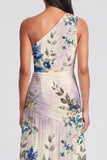 One Shoulder Ivory Floral Wedding Guest Dress