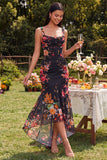 Mermaid Ivory Floral Corset High-Low Wedding Guest Dress