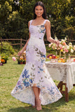 Mermaid Ivory Floral Corset High-Low Wedding Guest Dress