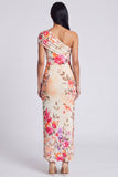 Black One Shoulder Sheath Floral Wedding Guest Dress with Slit
