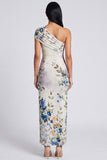 Black One Shoulder Sheath Floral Wedding Guest Dress with Slit