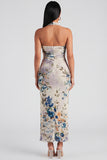 Champagne Halter Floral Wedding Guest Dress