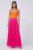 Orange and Fuchsia Pleated Colour-Block Formal Dress