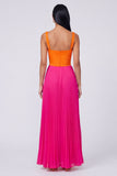 Orange and Fuchsia Pleated Colour-Block Formal Dress