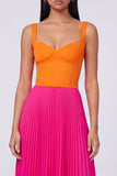 Orange and Fuchsia Pleated Colour-Block Formal Dress