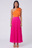 One Shoulder Orange and Fuchsia Formal Dress with Bow