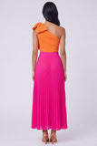 One Shoulder Orange and Fuchsia Formal Dress with Bow