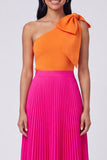 One Shoulder Orange and Fuchsia Formal Dress with Bow