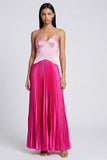 Pink and Fuchsia Spaghetti Straps Pleated Long Formal Dress