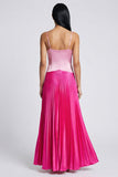 Pink and Fuchsia Spaghetti Straps Pleated Long Formal Dress