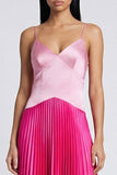 Pink and Fuchsia Spaghetti Straps Pleated Long Formal Dress