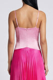 Pink and Fuchsia Spaghetti Straps Pleated Long Formal Dress