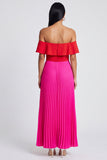 Off the Shoulder Pleated Fuchsia and Red Formal Dress