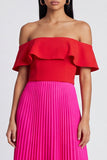 Off the Shoulder Pleated Fuchsia and Red Formal Dress