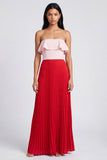 Pink and Red Ruffled Off the Shoulder Pleated Long Formal Dress