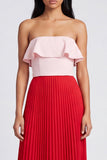 Pink and Red Ruffled Off the Shoulder Pleated Long Formal Dress