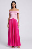 Pink and Fuchsia Off the Shoulder Pleated Formal Dress