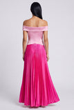 Pink and Fuchsia Off the Shoulder Pleated Formal Dress